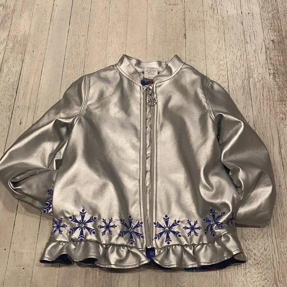 Disney Frozen faux leather silver metallic Jacket rhinestone embe…